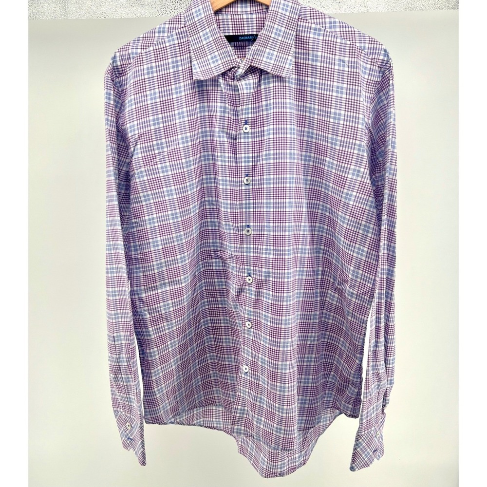 Zachary Prell Mens Large L Plaid Button Down Long Sleeve Dress Shirt Cotton 0651
